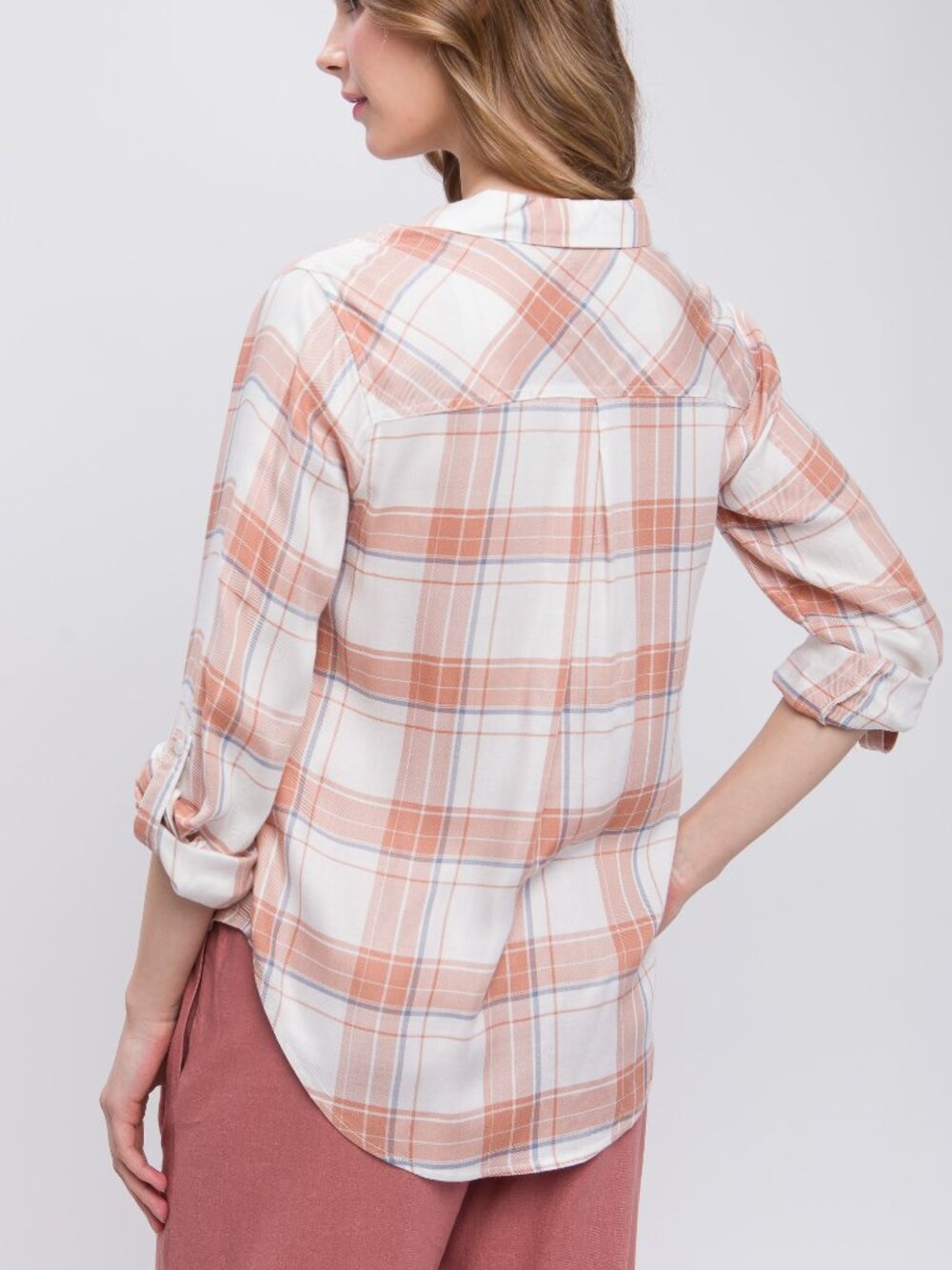 Lightweight Plaid Button-up - Terracotta - Picture 12 of 12